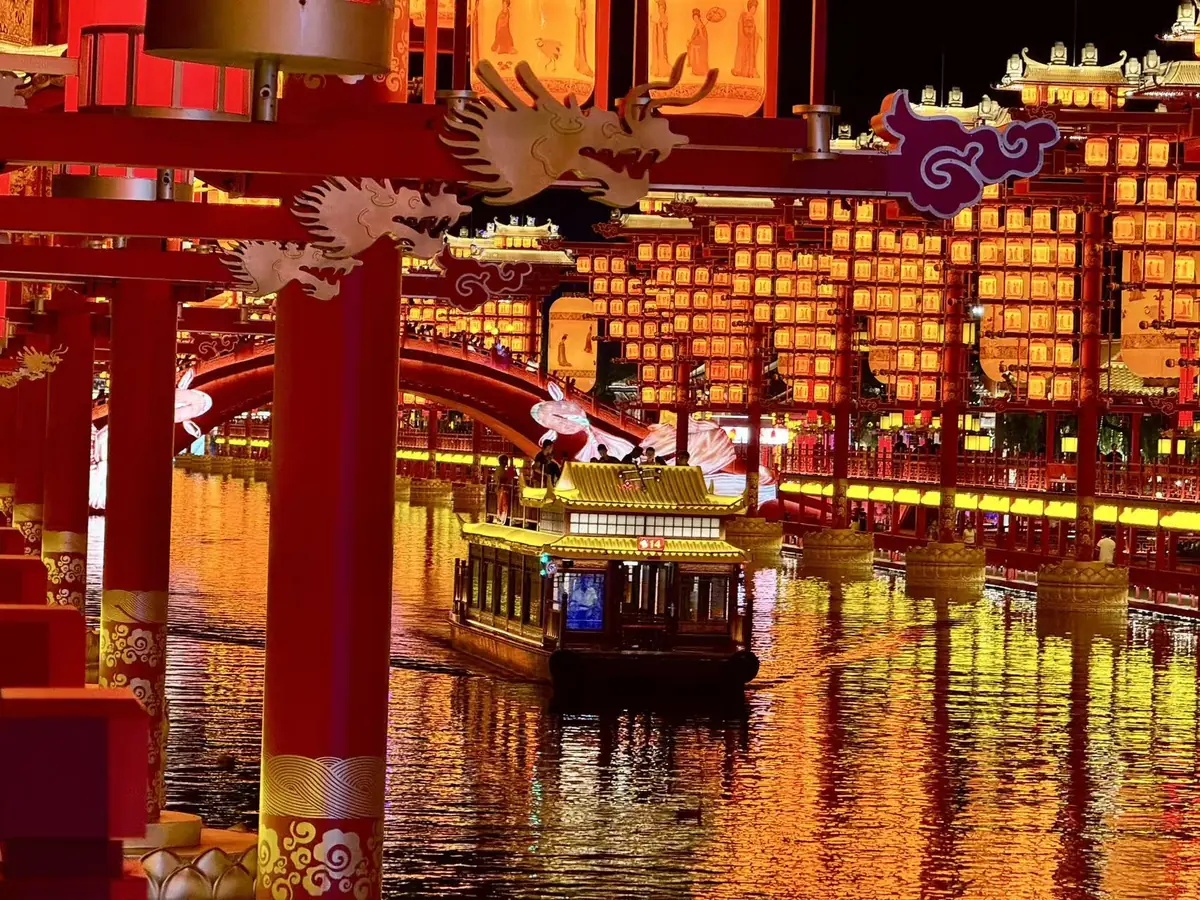Lantern festival boat at night