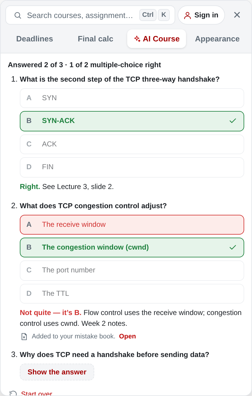 Exam review pack with practice questions and explanations